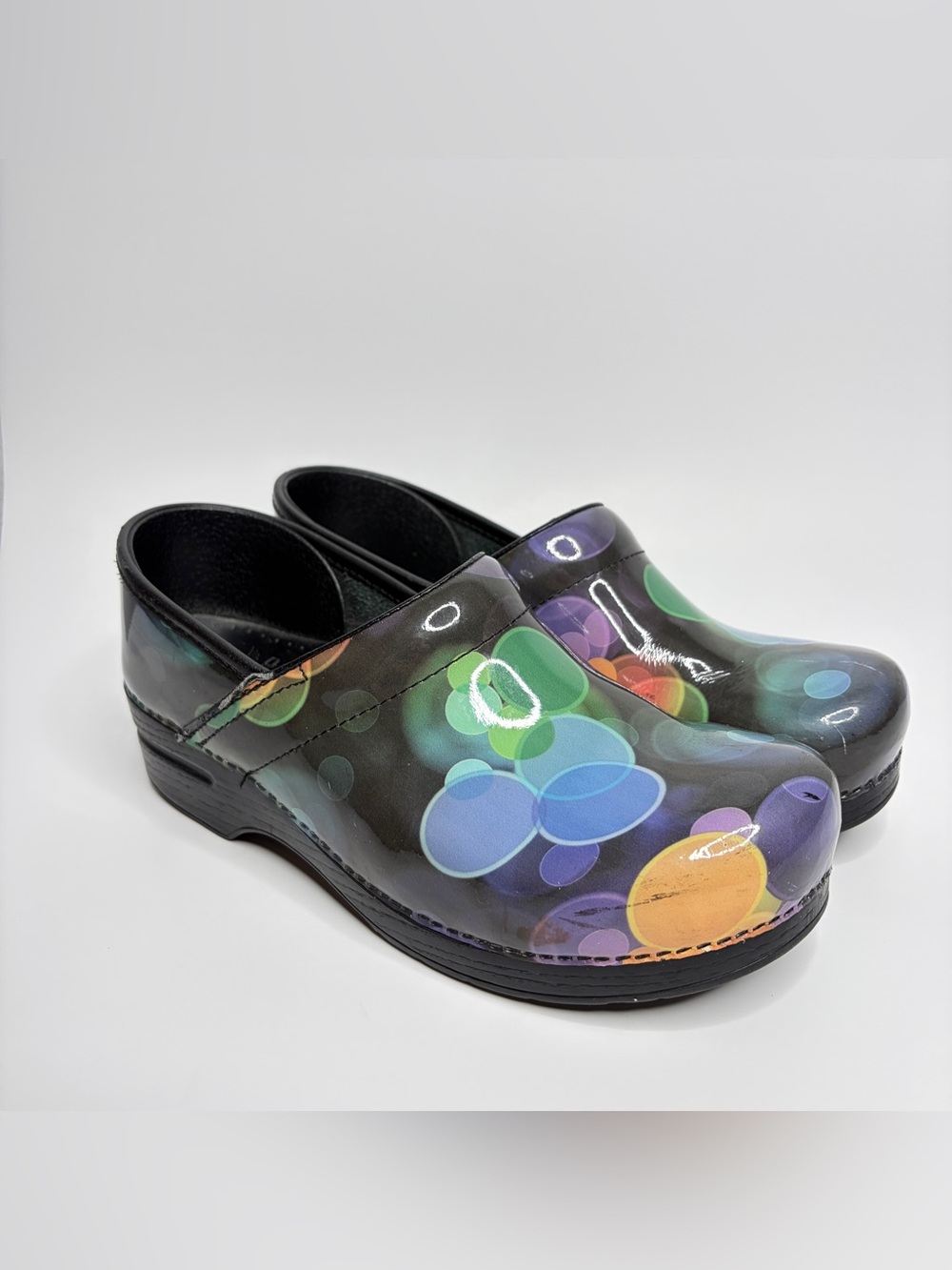 Dansko Black with Colorful Bubbles Clogs Women's Size 41